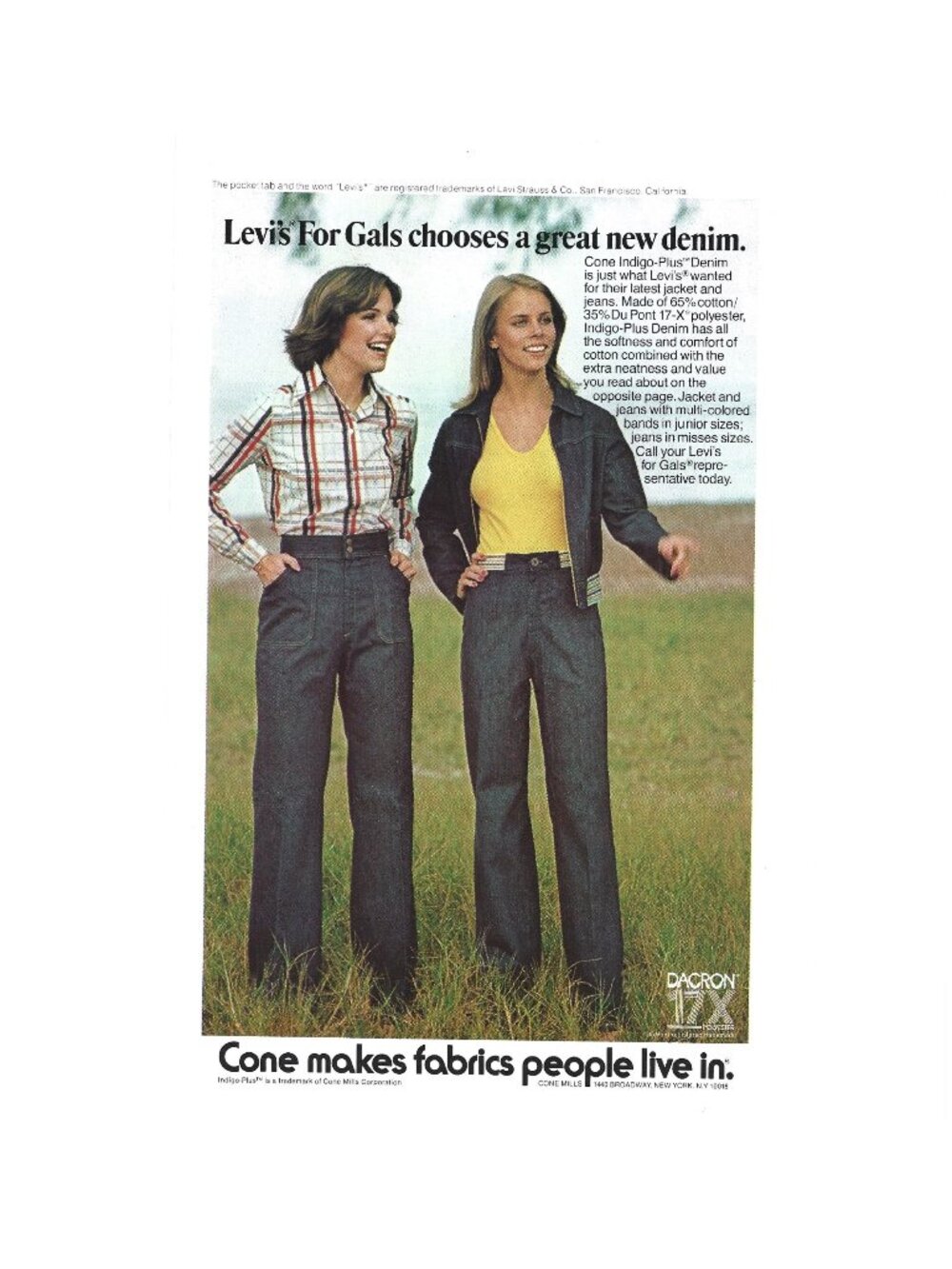 Print Ad Levis For Gals Denim Jeans Cone Indigo Fabric Vintage 1970s AD Levi